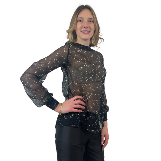 N.N. Camicia casacca in voile di seta nera