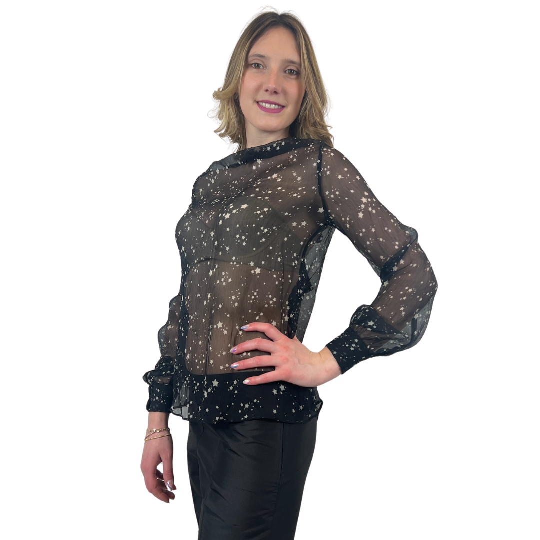N.N. Camicia casacca in voile di seta nera