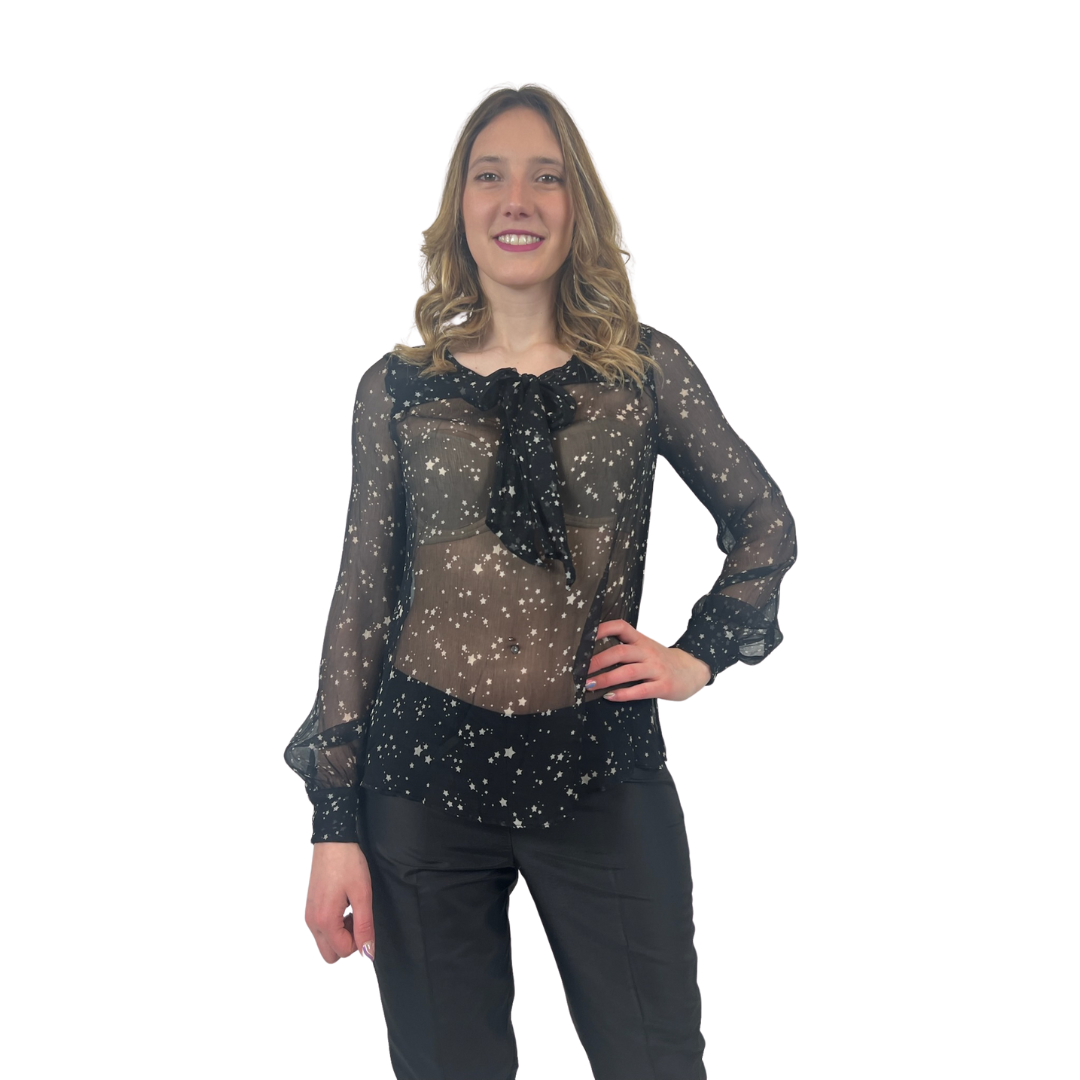N.N. Camicia casacca in voile di seta nera