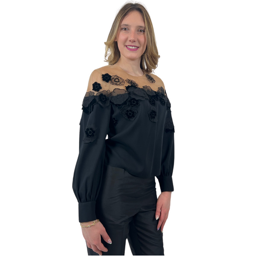 OSCAR DE LA RENTA Casacca in seta nera e organza di seta