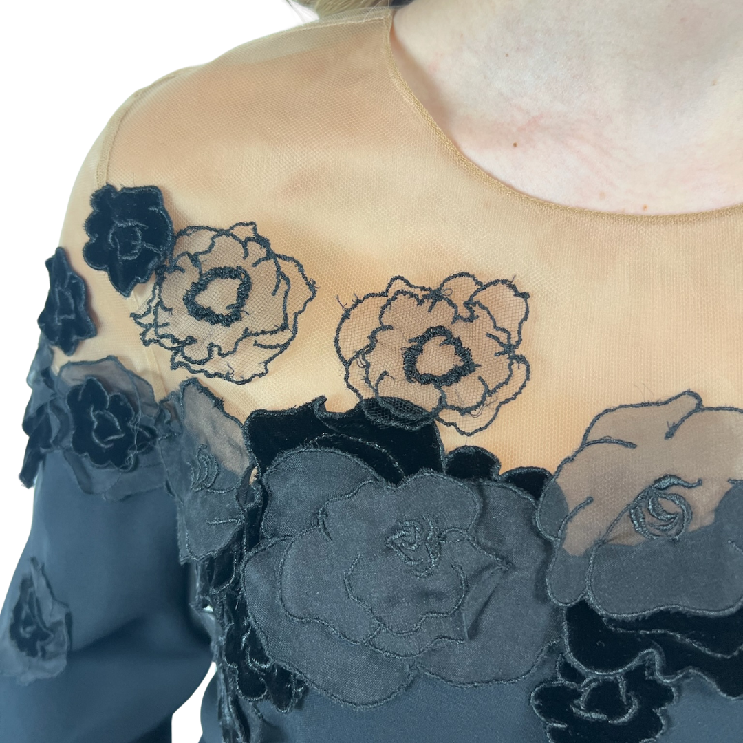 OSCAR DE LA RENTA Casacca in seta nera e organza di seta