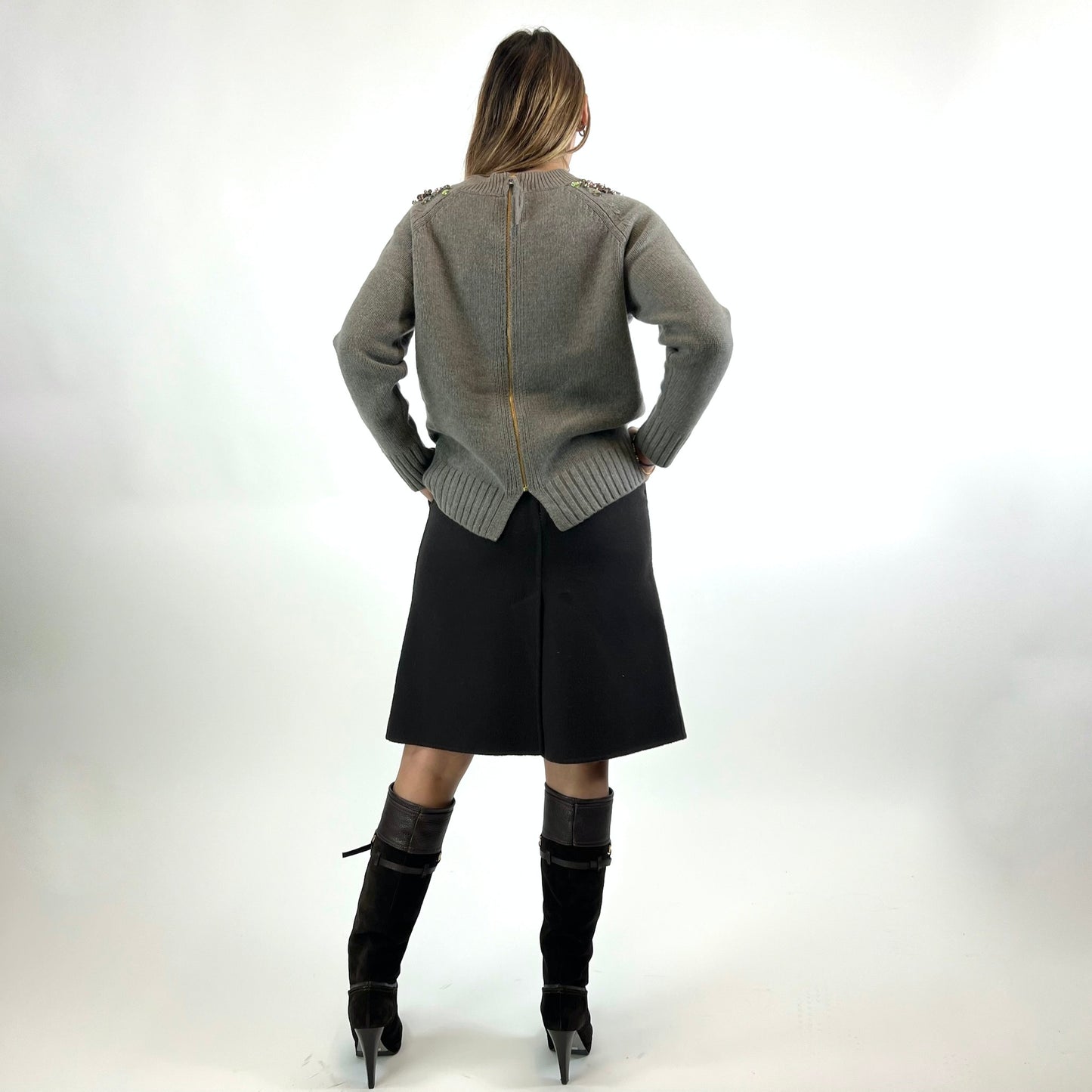 PAROSH Gonna in panno di lana marrone