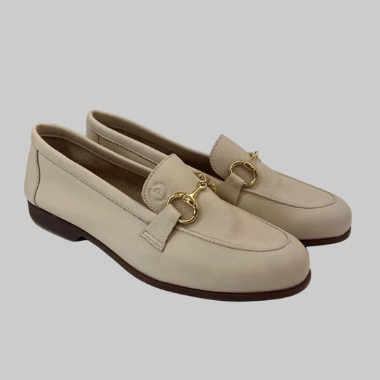 POLLINI Mocassini in nappa panna con morsetto dorato