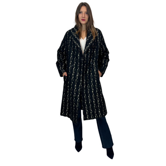Aspesi Cappotto nero striato bianco