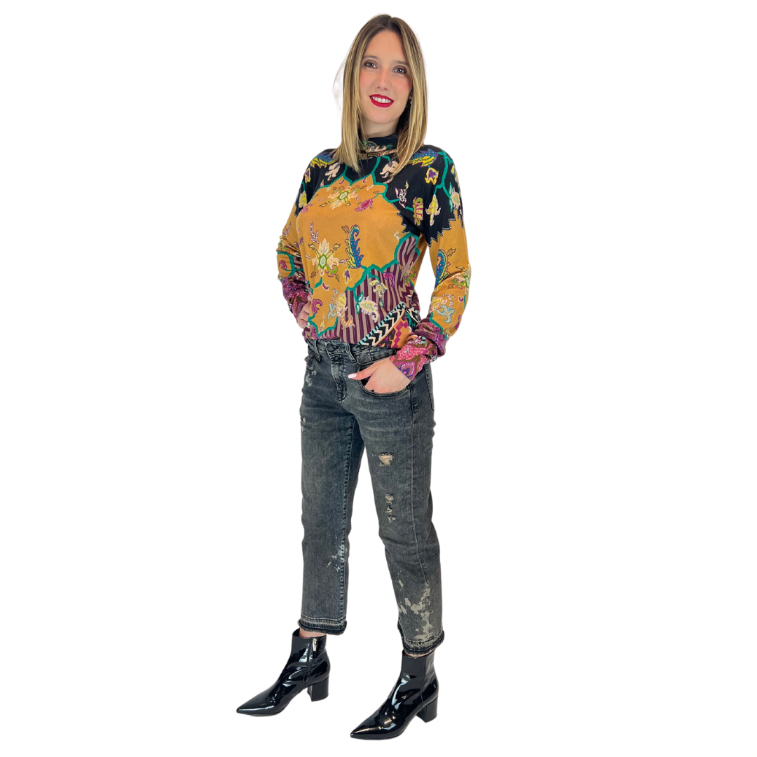 Jeans stile Vintage corto alla caviglia grigio nero strappato