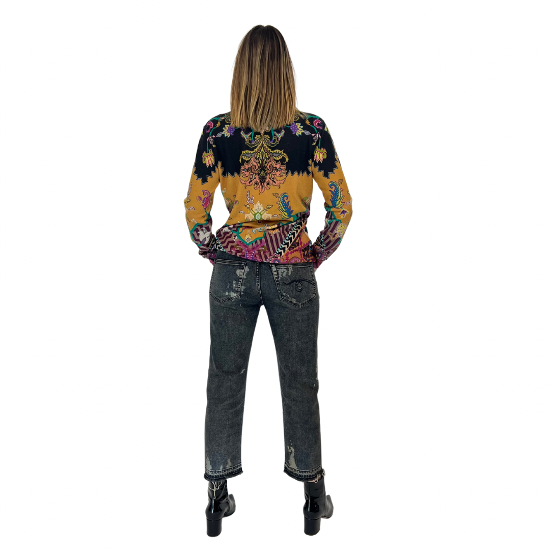 Jeans stile Vintage corto alla caviglia grigio nero strappato
