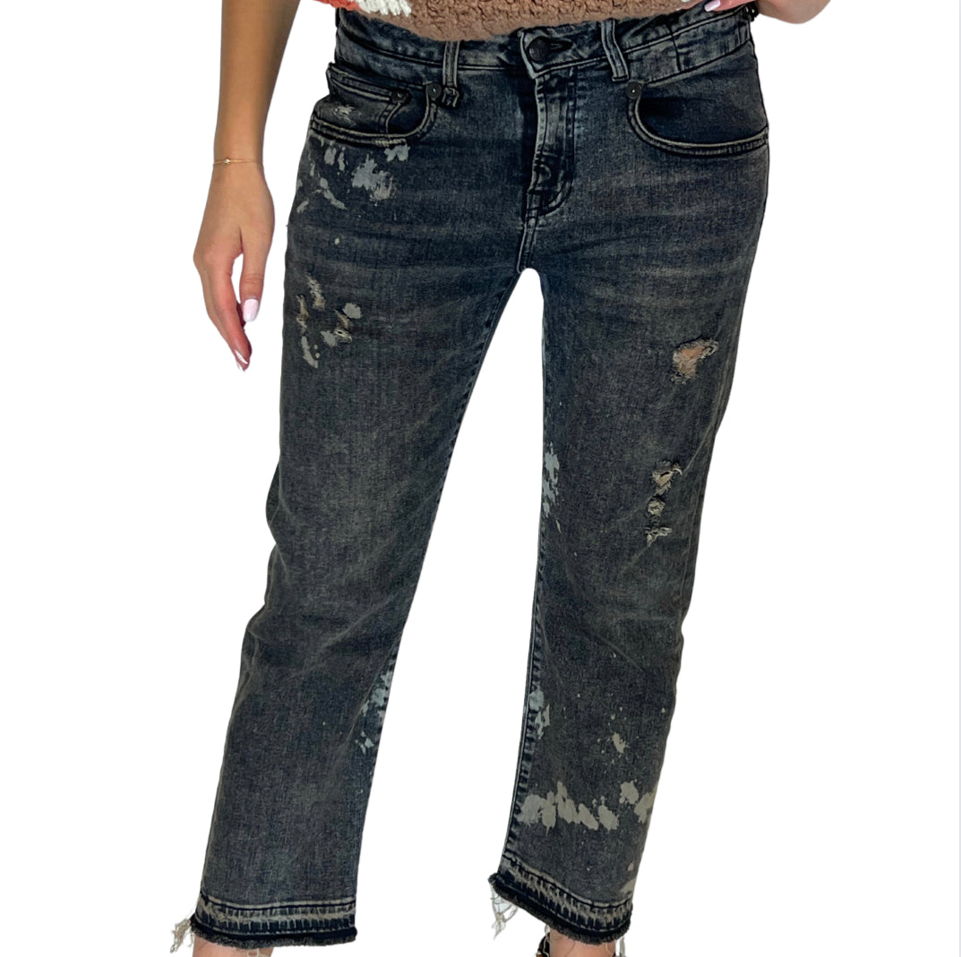 Jeans stile Vintage corto alla caviglia grigio nero strappato