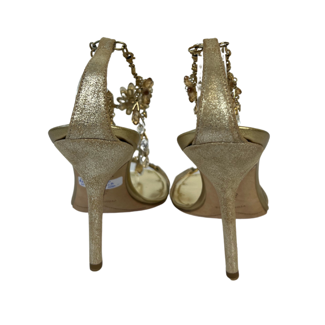 RENÉ CAOVILLA Sandalo dorato con pietre e strass pendenti