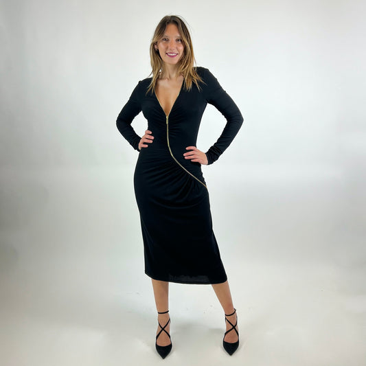 ROBERTO CAVALLI Abito longuette nero con dettaglio zip oro