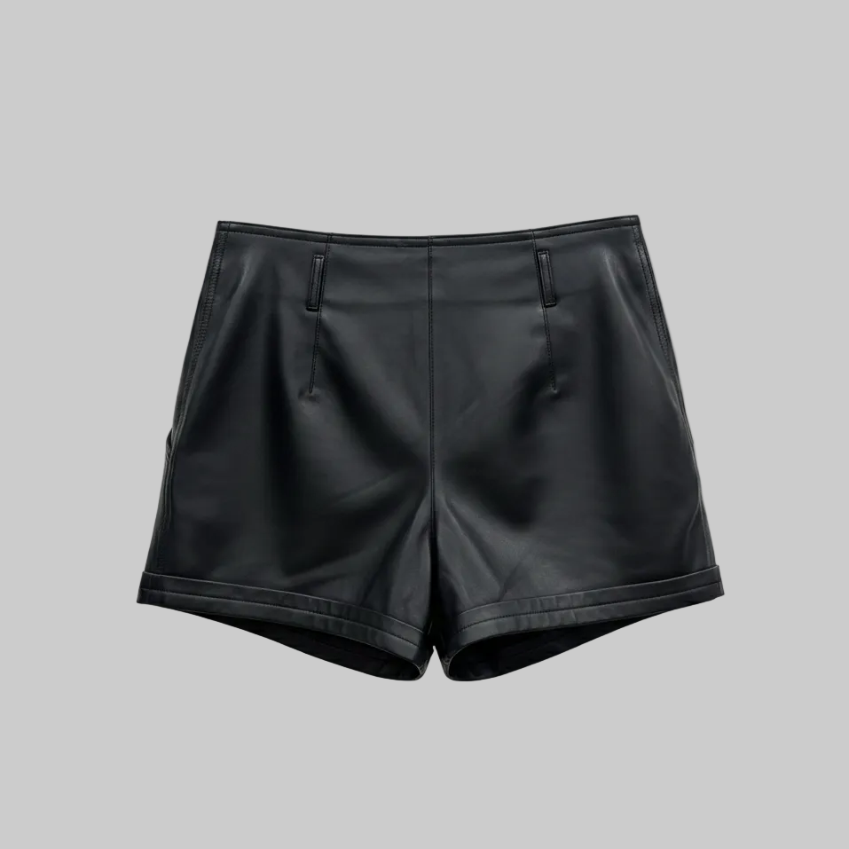SAINT LAURENT Pantaloncino short in pelle nera