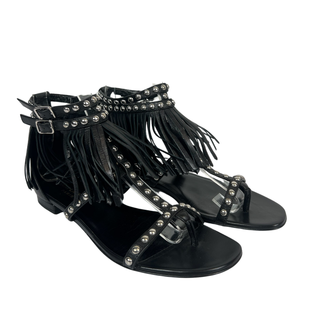 SAINT LAURENT Sandalo nero con frange e borchie