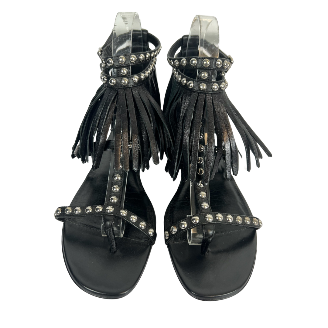 SAINT LAURENT Sandalo nero con frange e borchie