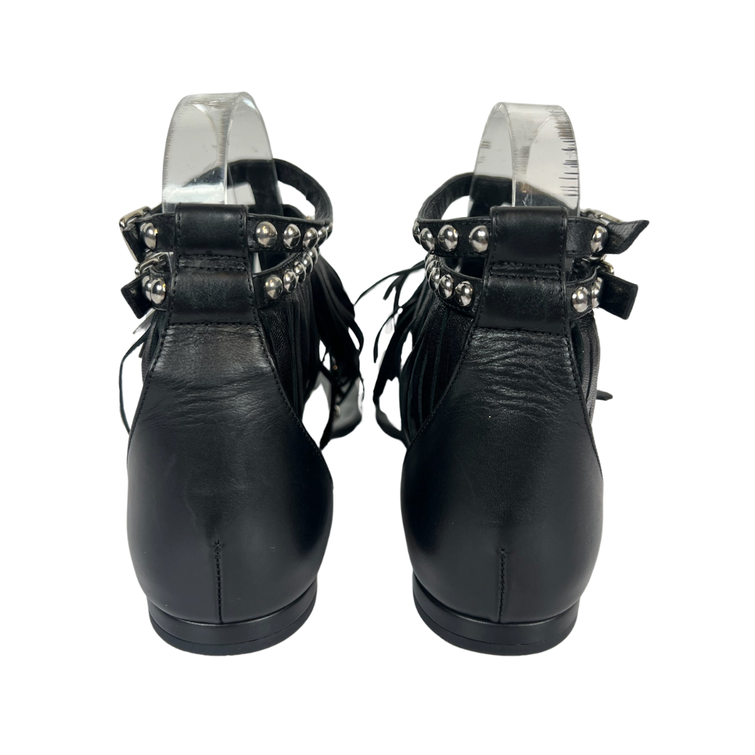 SAINT LAURENT Sandalo nero con frange e borchie