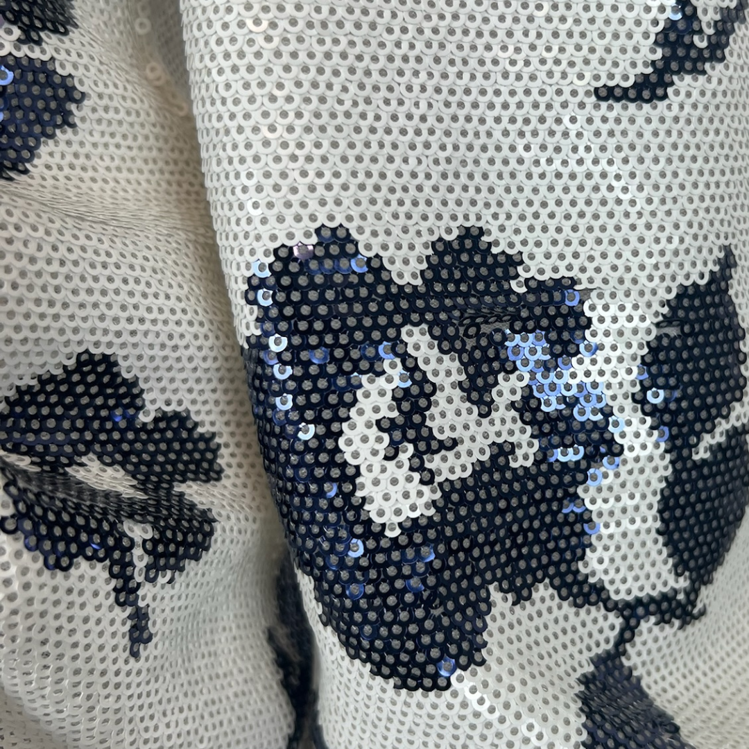 SELF PORTRAIT Abito in paillettes bianco con fiori blu