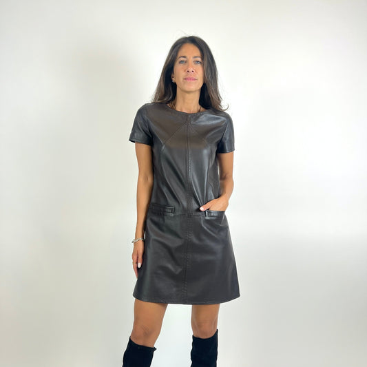 SIMONETTA RAVIZZA Abito tubino in pelle marrone