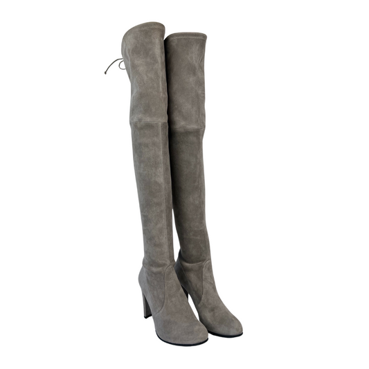 STUART WEITZMAN Stivale cuissard in pelle scamosciata grigio