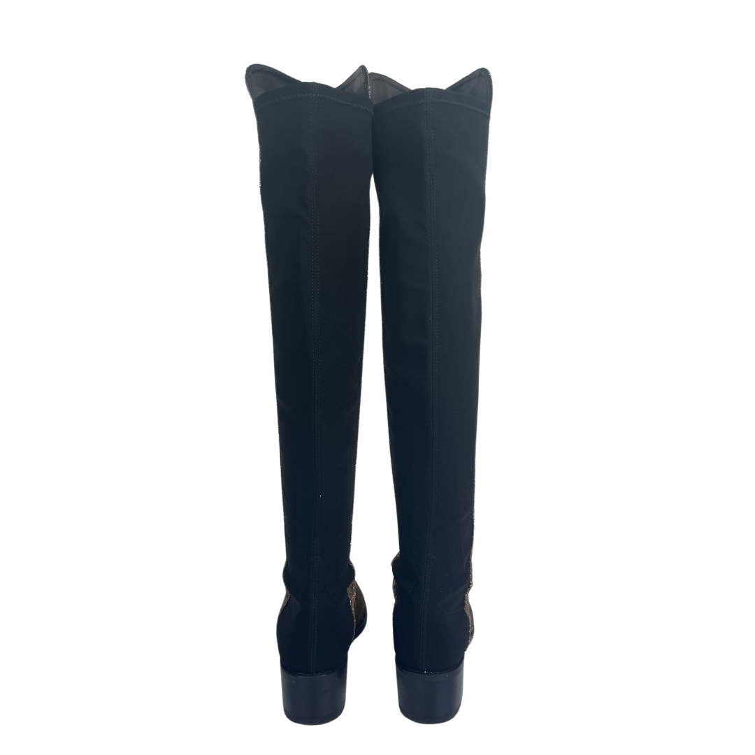 STUART WEITZMAN Stivale cuissard nero e glitterato