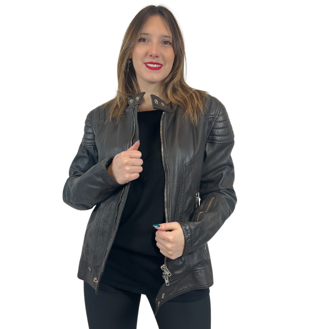 SWORD Giacca bikers in pelle marrone