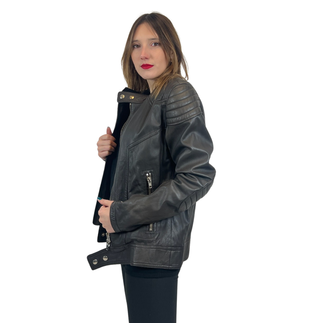SWORD Giacca bikers in pelle marrone