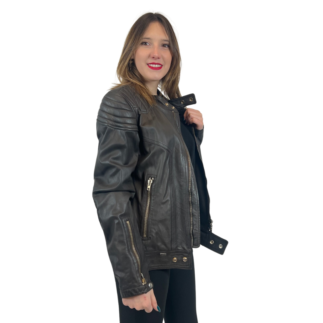 SWORD Giacca bikers in pelle marrone