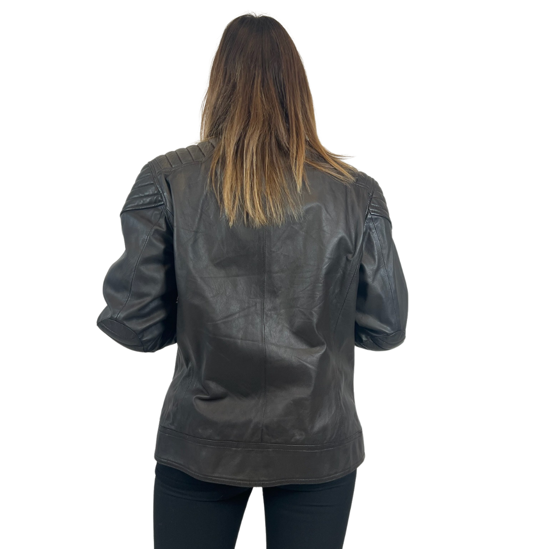 SWORD Giacca bikers in pelle marrone