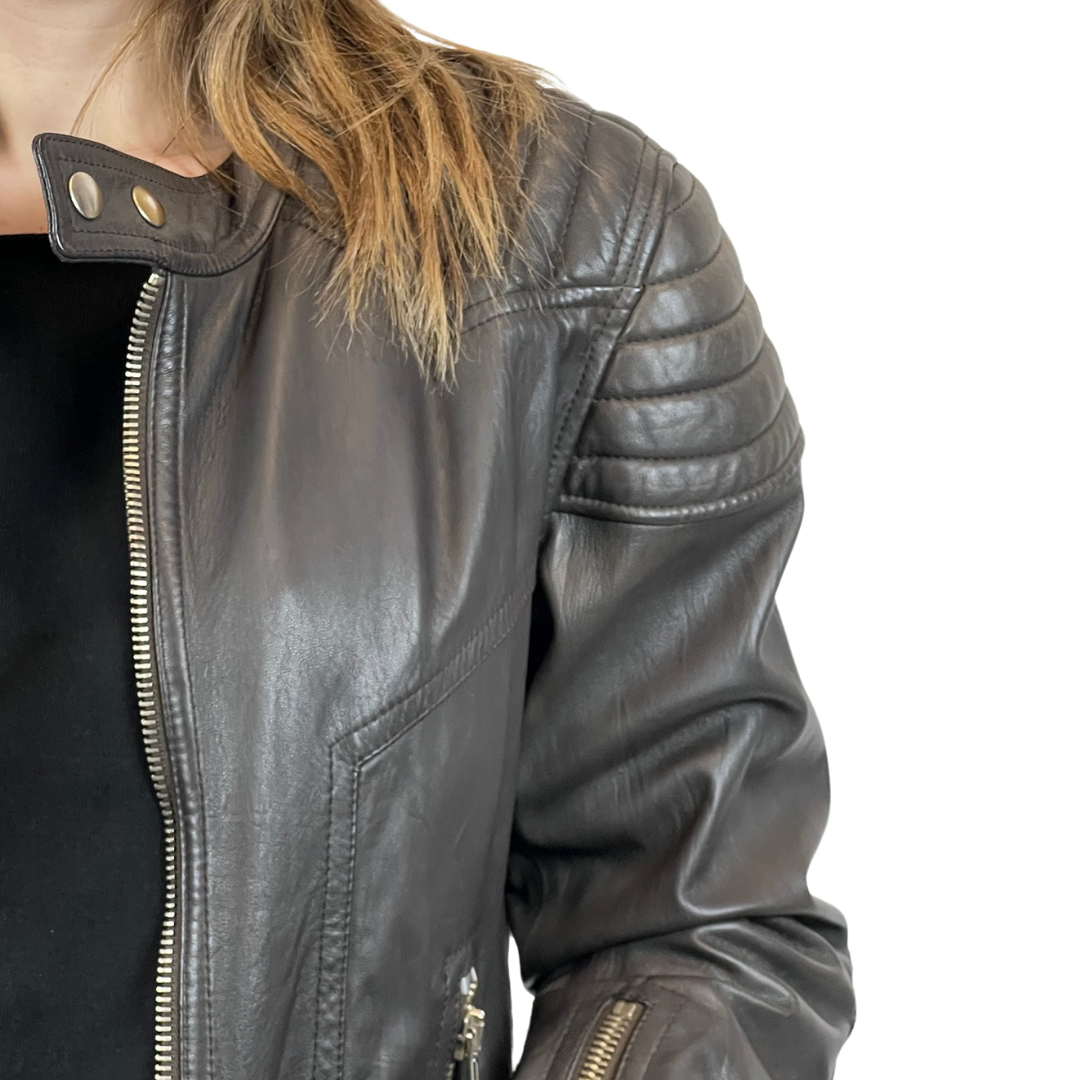 SWORD Giacca bikers in pelle marrone