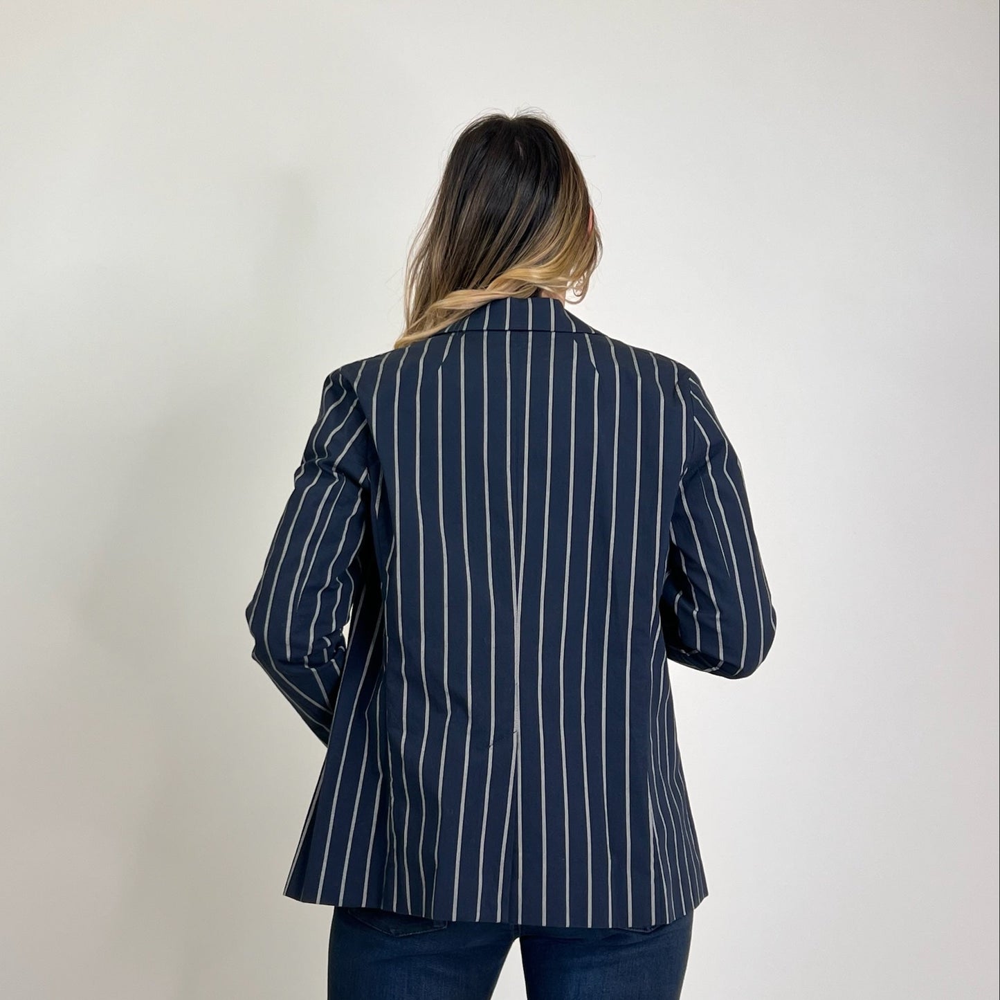 'S MAX MARA Giacca cotone blu gessata