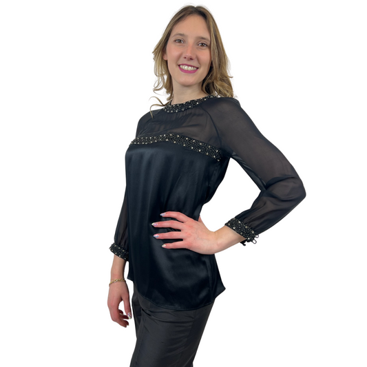 TEMPERLY LONDON Casacca in seta nera con strass