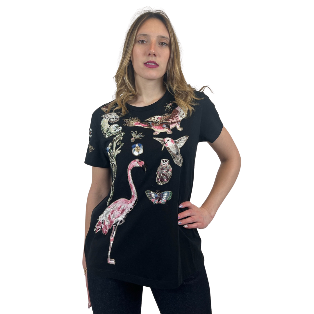 VALENTINO T-shirt nera con animali ricamati
