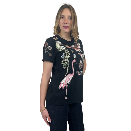 VALENTINO T-shirt nera con animali ricamati