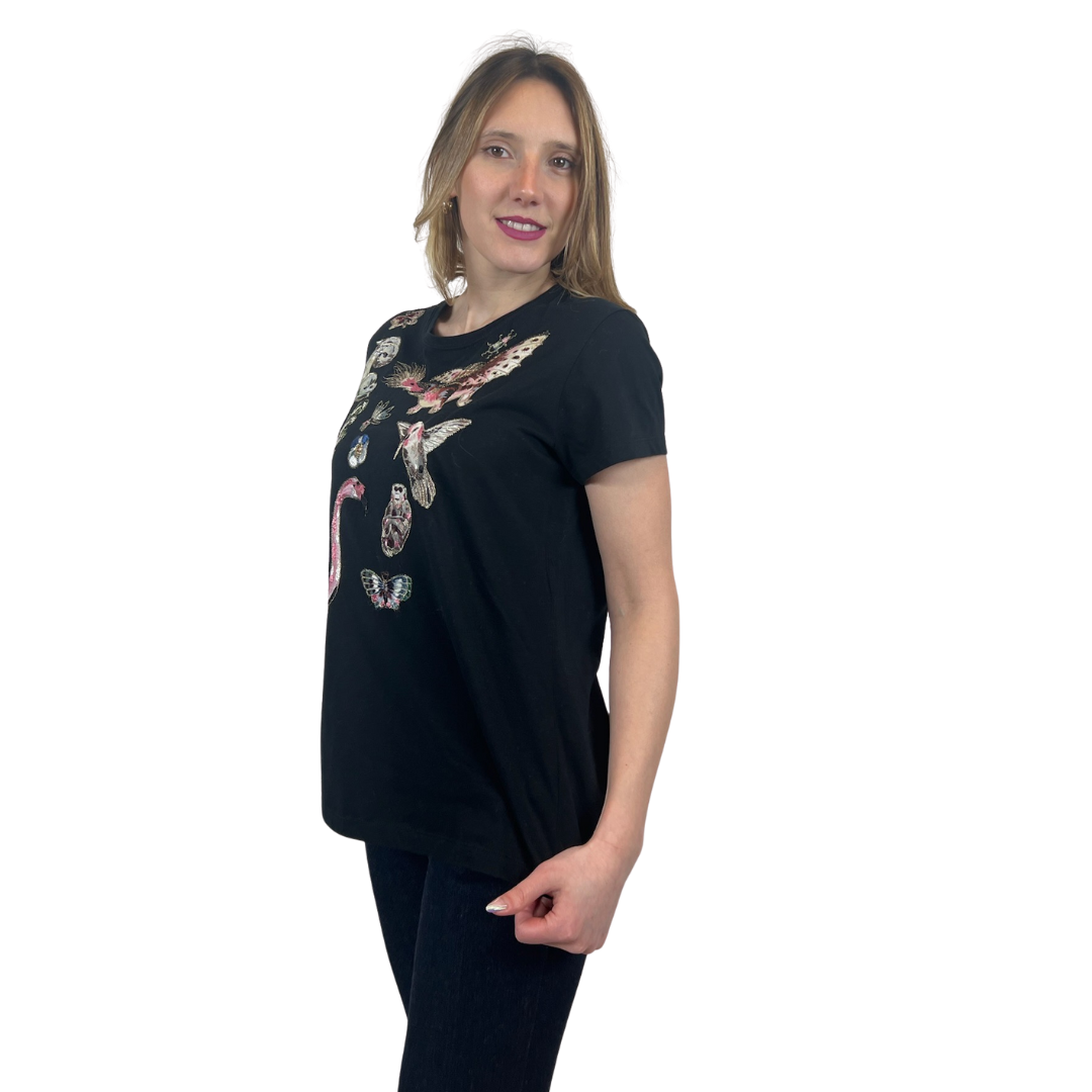 VALENTINO T-shirt nera con animali ricamati