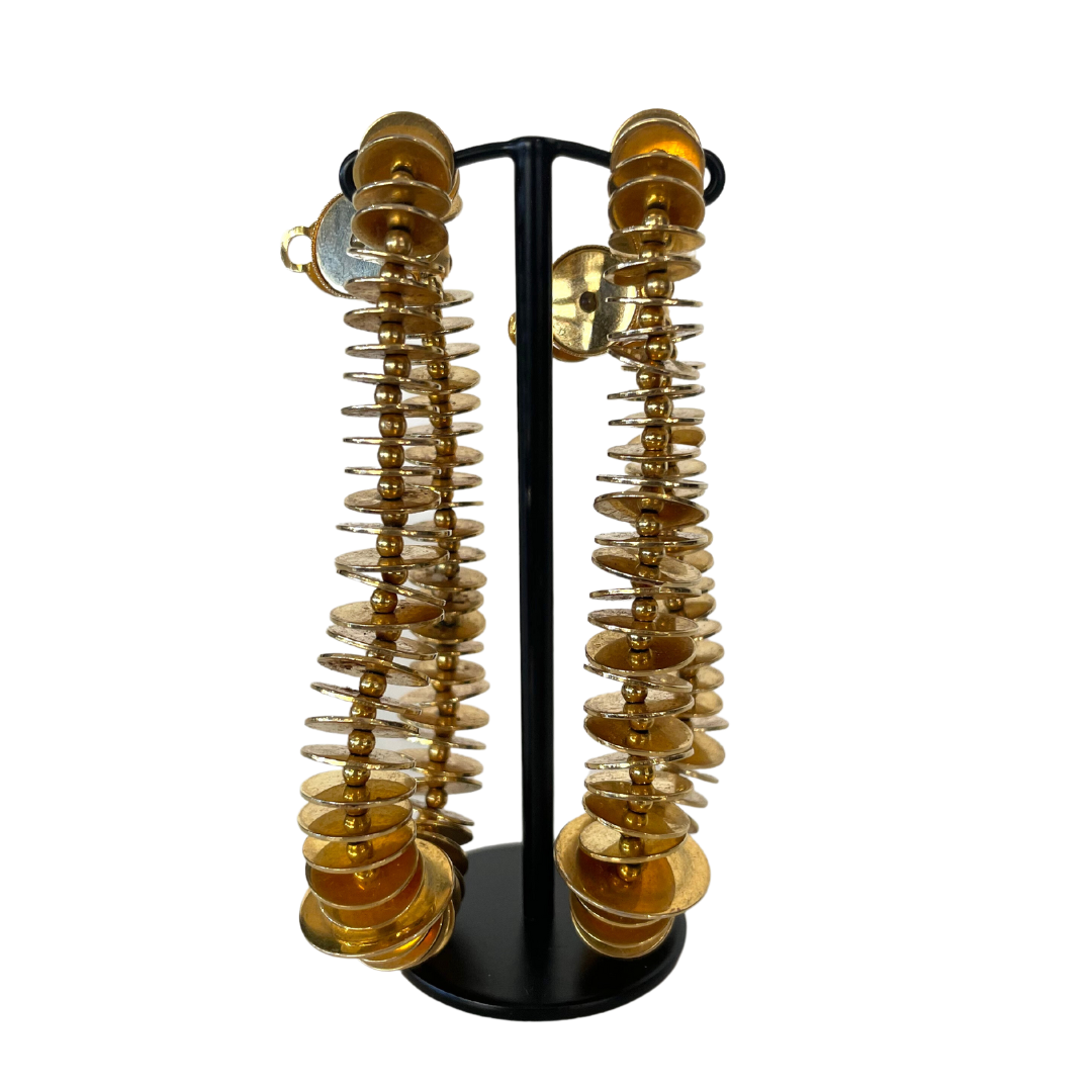 Orecchini grandi pendenti con cerchietti oro e chiusura clips Vintage Bijoux Rare