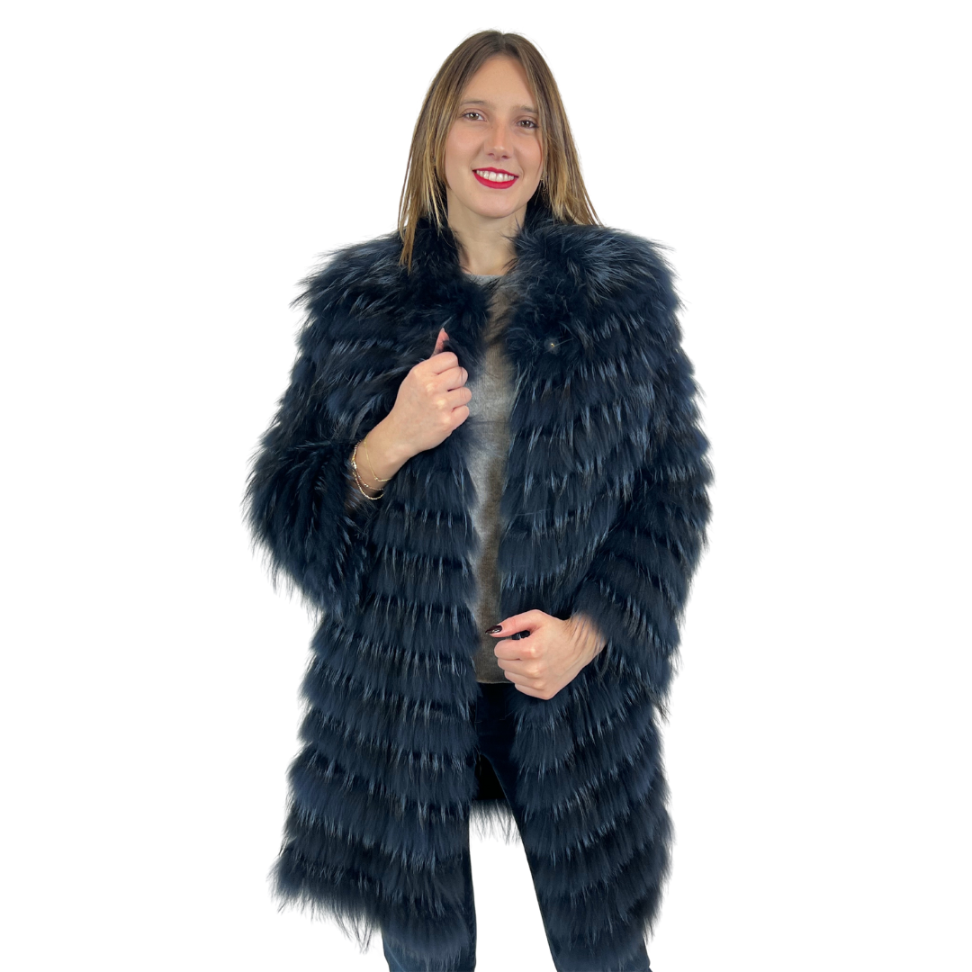 YVES SALOMON Cappotto in pelliccia di volpe blu