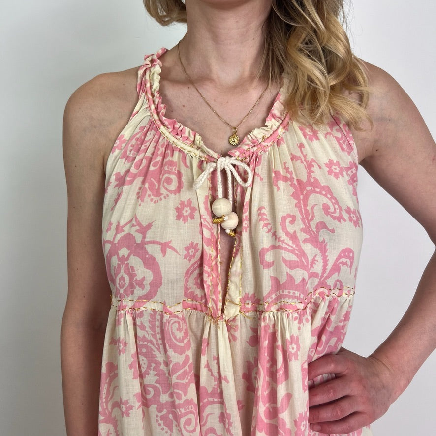 YVONNE S. Abito lungo in garza di cotone stampa cashmere rosa