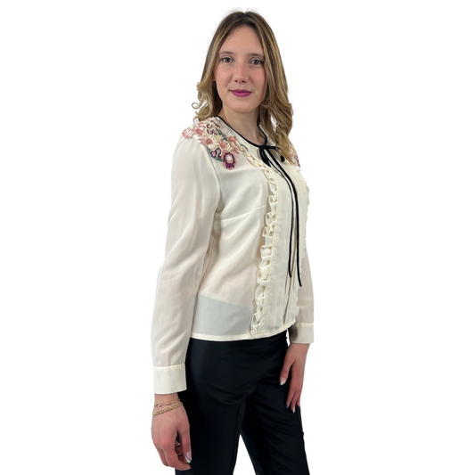 ZUHAIR MURAD Casacca in seta panna con ricami di perline