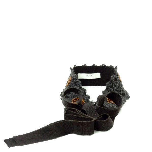CINTURA PRADA TRICOT ANTRACITE E PERLINE MARRONI