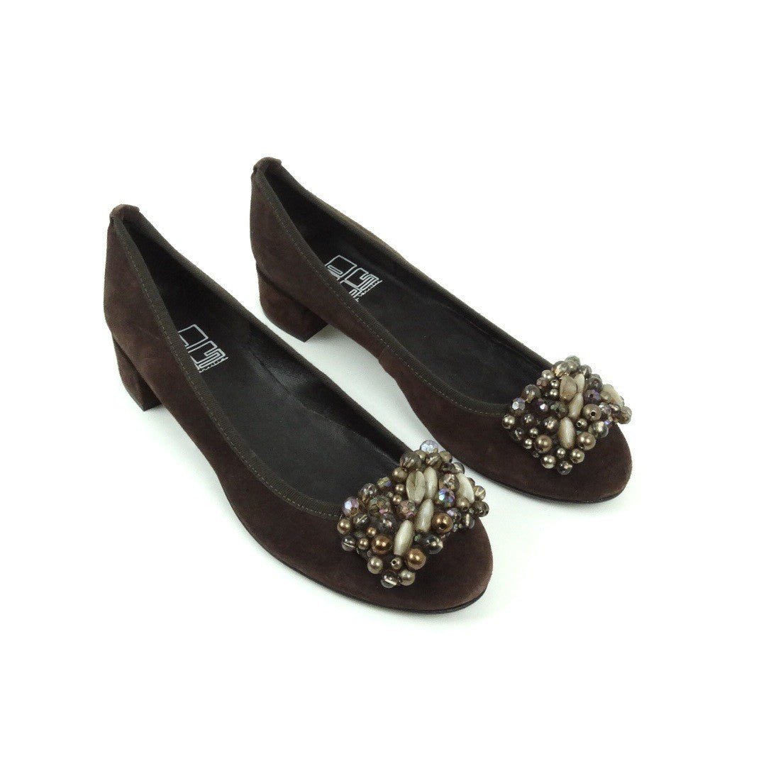 SCARPE BALLERINE POPS IN CAMOSCIO MARRONE E FIBBIA GIOIELLO