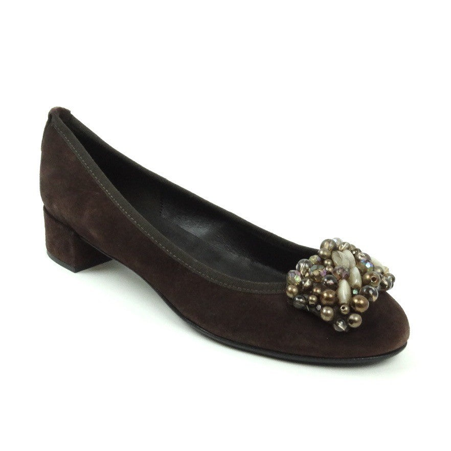 SCARPE BALLERINE POPS IN CAMOSCIO MARRONE E FIBBIA GIOIELLO