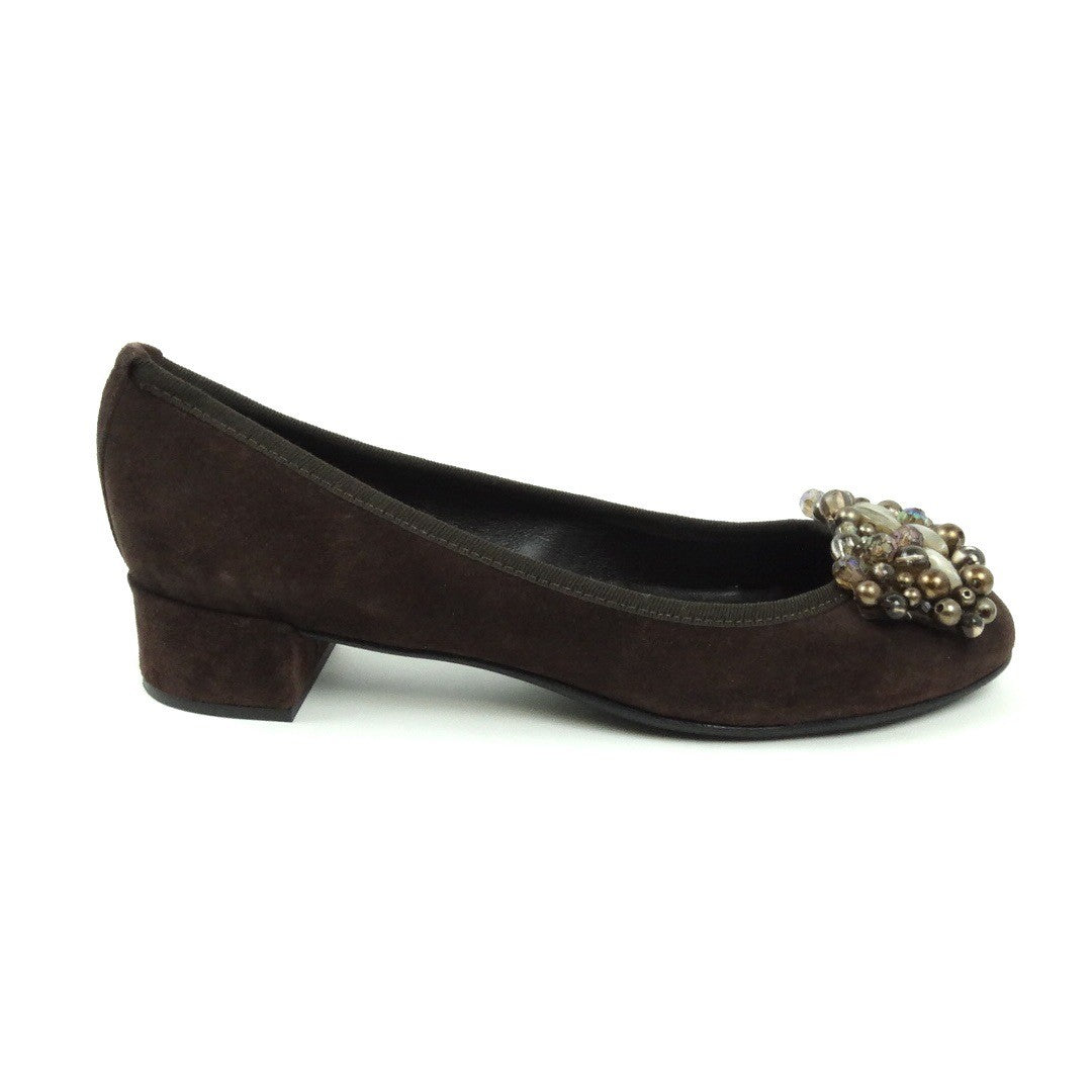 SCARPE BALLERINE POPS IN CAMOSCIO MARRONE E FIBBIA GIOIELLO