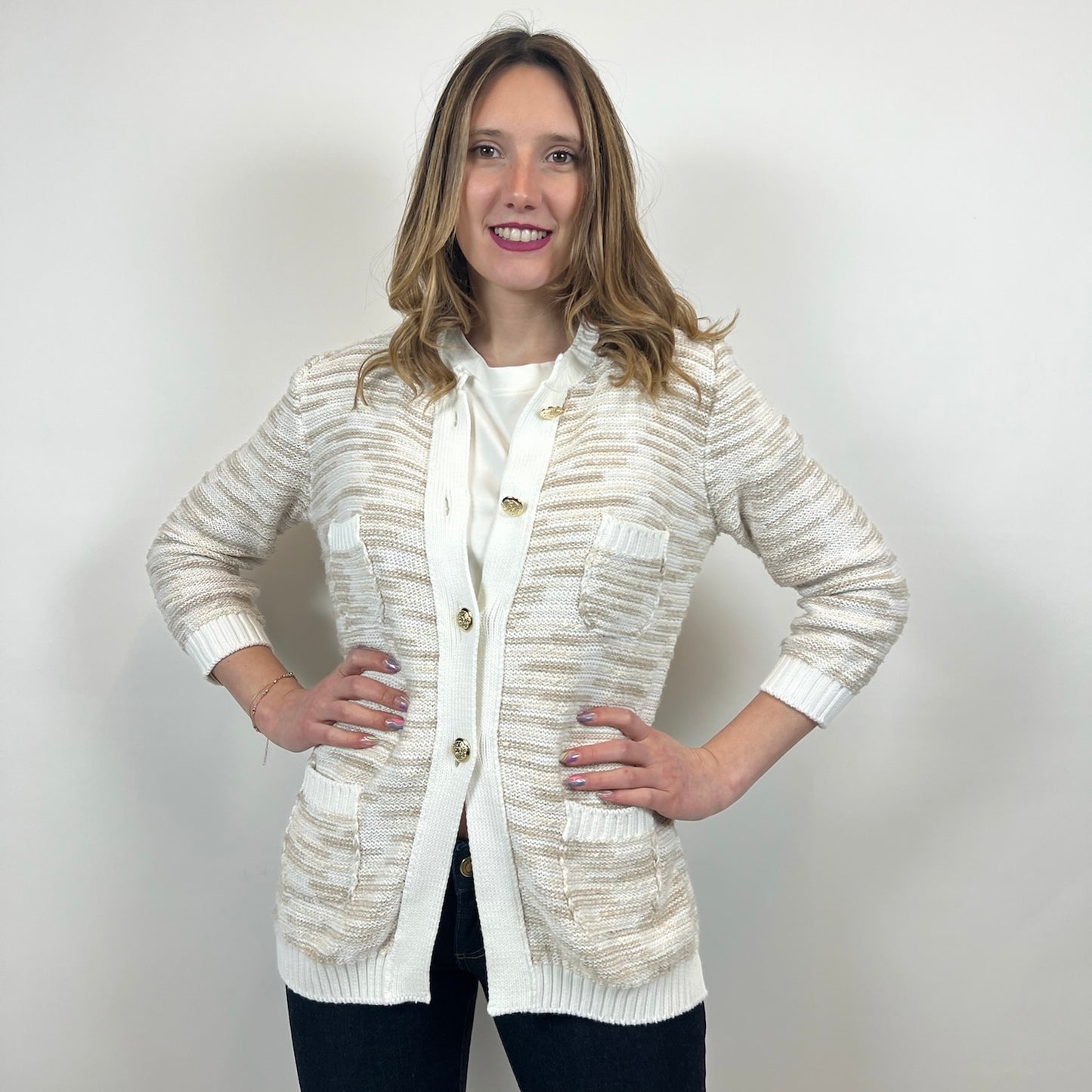 AMINA RUBINACCI Cardigan bianco e tortora