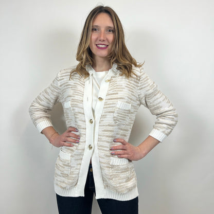 AMINA RUBINACCI Cardigan bianco e tortora