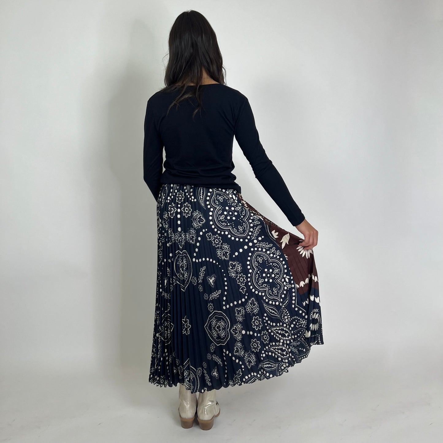 WEEKKEND MAX MARA Gonna lunga plissetata blu e marrone