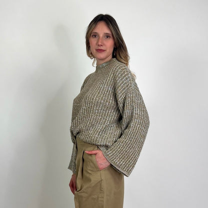 FORTE FORTE Maglione tortora con filo lamè argento