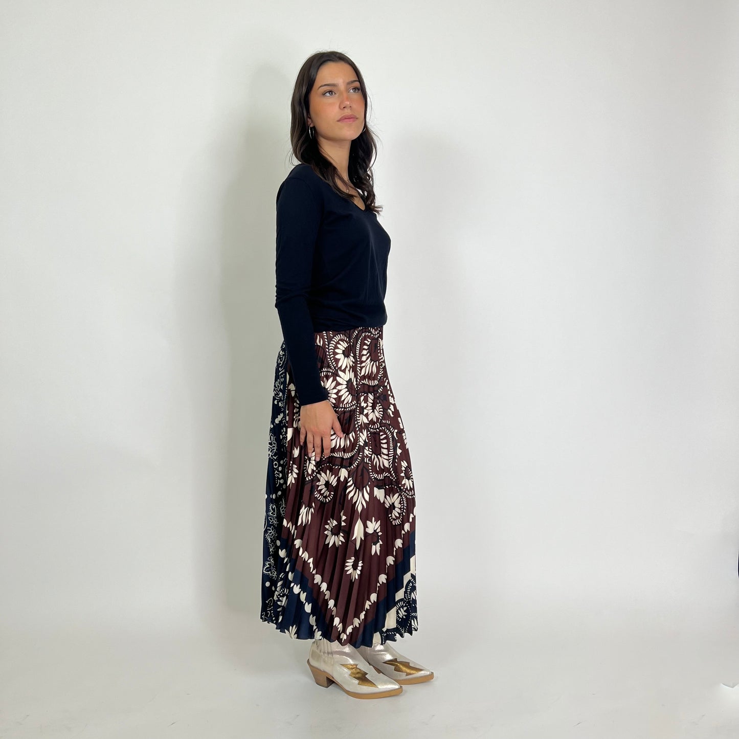 WEEKKEND MAX MARA Gonna lunga plissetata blu e marrone