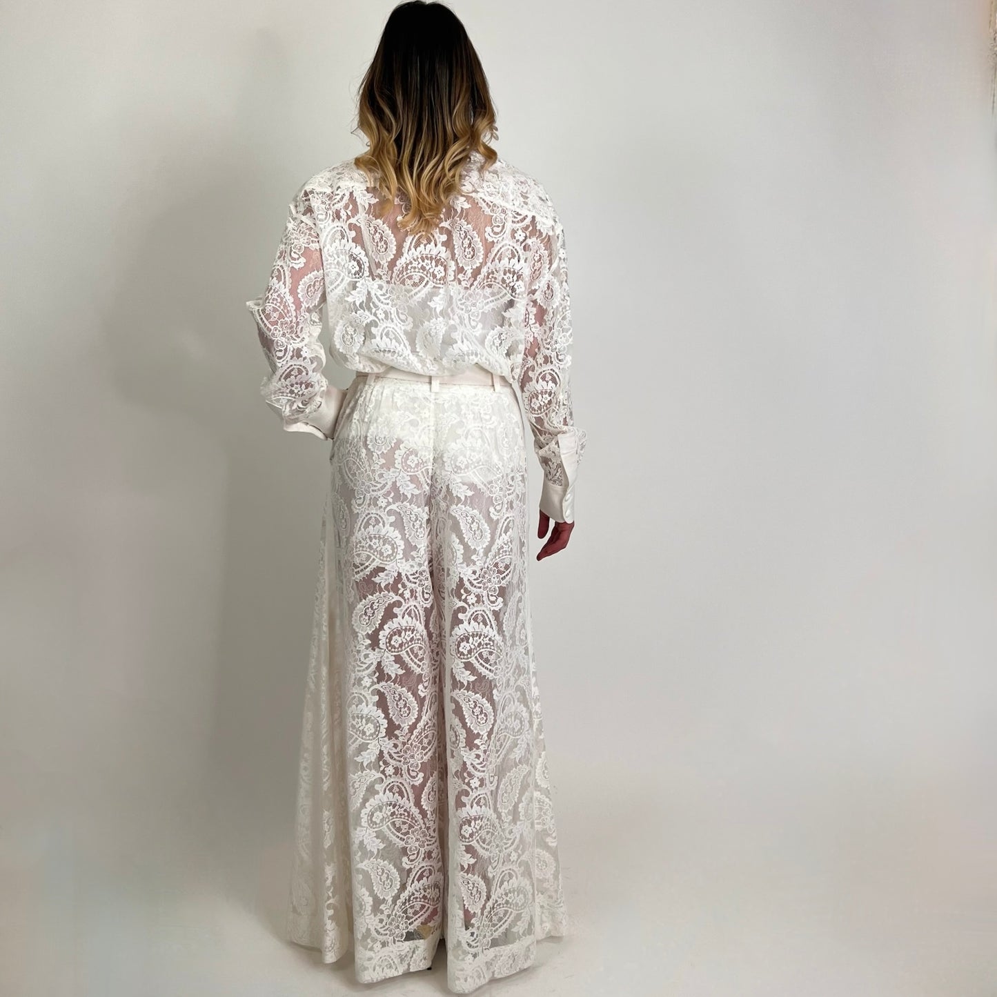 ZIMMERMANN Completo camicia pantalone in pizzo bianco