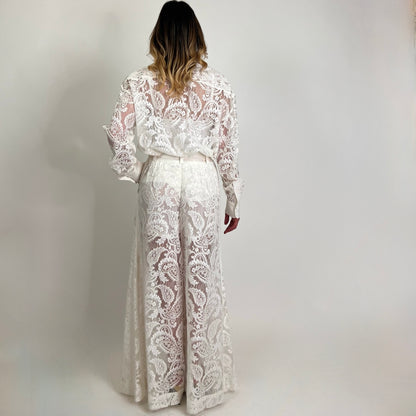 ZIMMERMANN Completo camicia pantalone in pizzo bianco