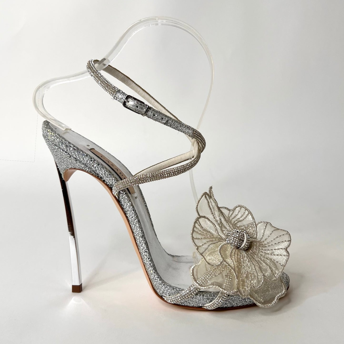 CASADEI Sandali gioiello argento con fiore in tulle