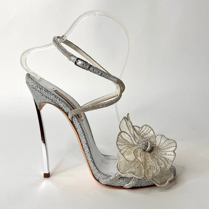 CASADEI Sandali gioiello argento con fiore in tulle