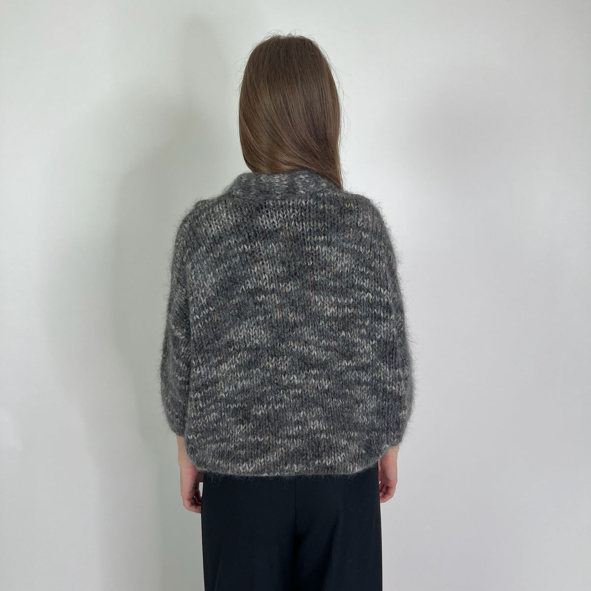 BRUNELLO CUCINELLI Maxi cardigan cashmere e mohair toni grigi