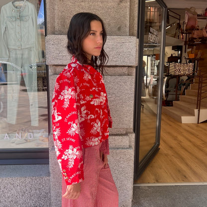 MARELLA Giacca in jeans rossa con stampa bianca
